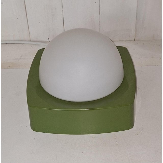 Vintage Ceiling Lamp with Green Plastic Housing and White Opal Glass Shade, 1970s For Sale - Image 4 of 8