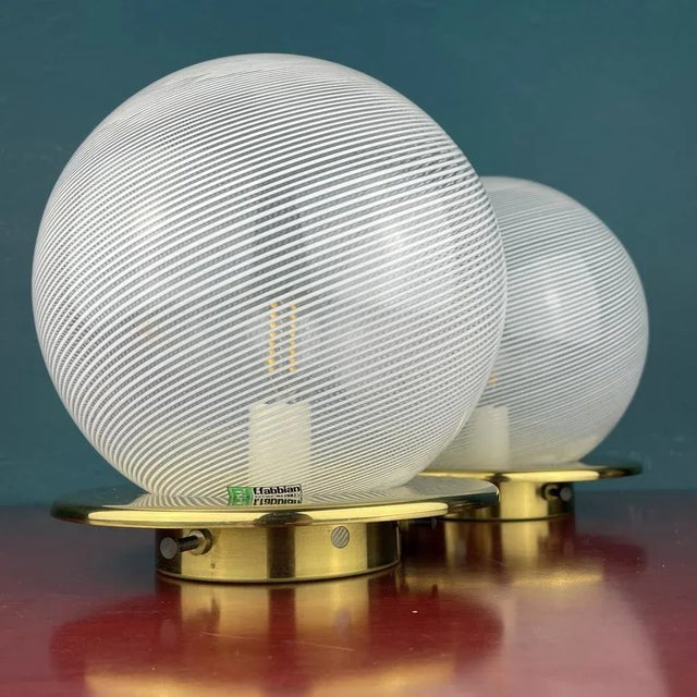 Swirl Murano Glass Table Lamps by F.Fabbian, Italy, 1970s, Set of 2 For Sale - Image 11 of 13