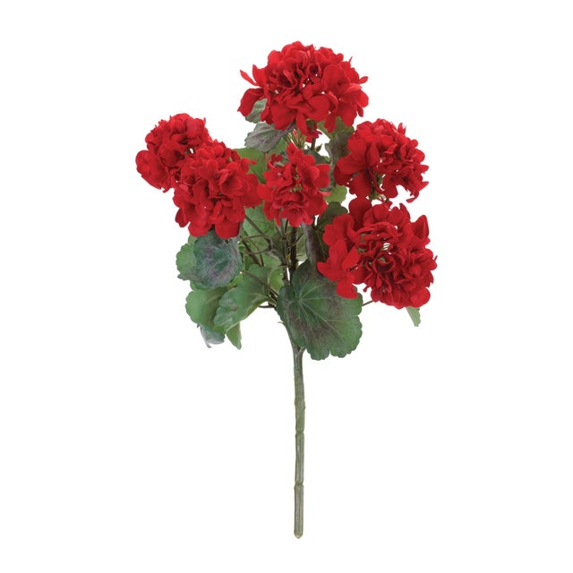 Brighten your space with the Geranium Floral Bush, featuring vibrant red geranium flowers and lush, variegated green...