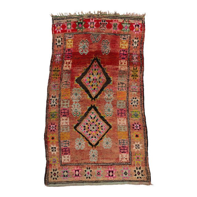 Vintage Red Boujad Moroccan Rug - 05'05 X 09'01 For Sale