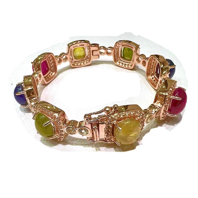Late 20th Century Bochic “Capri” Vintage Ruby & Multi Sapphire Cuff Set In 18K Gold & Silver For Sale - Image 5 of 9