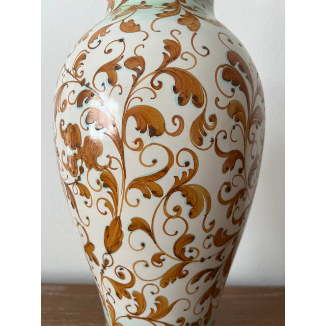Vintage Hand-Painted Italian Style Ceramic Table Lamp With Ochre Scrollwork & Celadon Green Accents For Sale In Los Angeles - Image 6 of 11