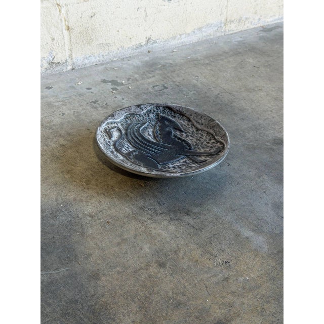 Chocolate Ceramic Shallow Bowl Sgraffito a Mythical Creature Motif Johgus Bornholm Mid-Century 1960s For Sale - Image 8 of 9