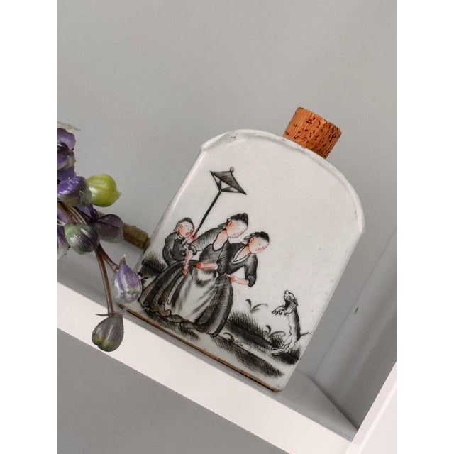 Fun Vintage Black and White Snuff Bottle With Jumping Dog and People Design 4.5"x3"x1.5" For Sale - Image 4 of 9