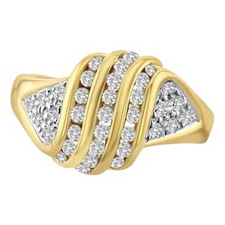Diagonal Diamond Cluster Wedding Band 14k Yellow Gold, Size 8 For Sale