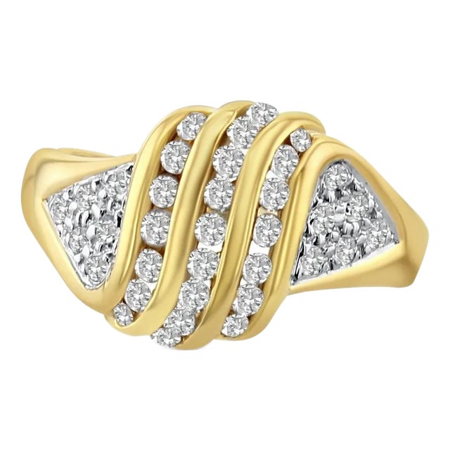 Diagonal Diamond Cluster Wedding Band 14k Yellow Gold, Size 8 For Sale