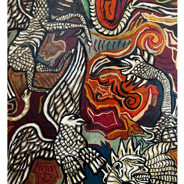 "Plumes and Dragons" Abstract Mid-Century Painting by E. Cocco For Sale - Image 10 of 12