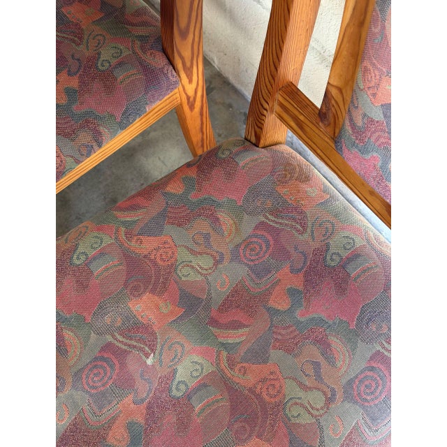 Solid Pine High-Back Upholstered Dining Chairs Set of 6 Vintage 1980s For Sale - Image 10 of 10