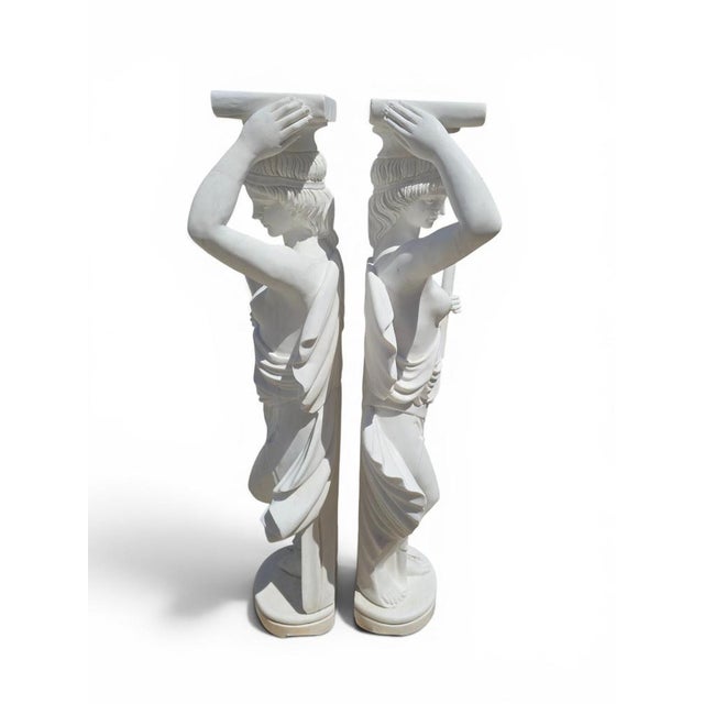 Italian Classical Marble Pedestals with Sculpted Figures, 1980, Set of 2 For Sale - Image 13 of 14