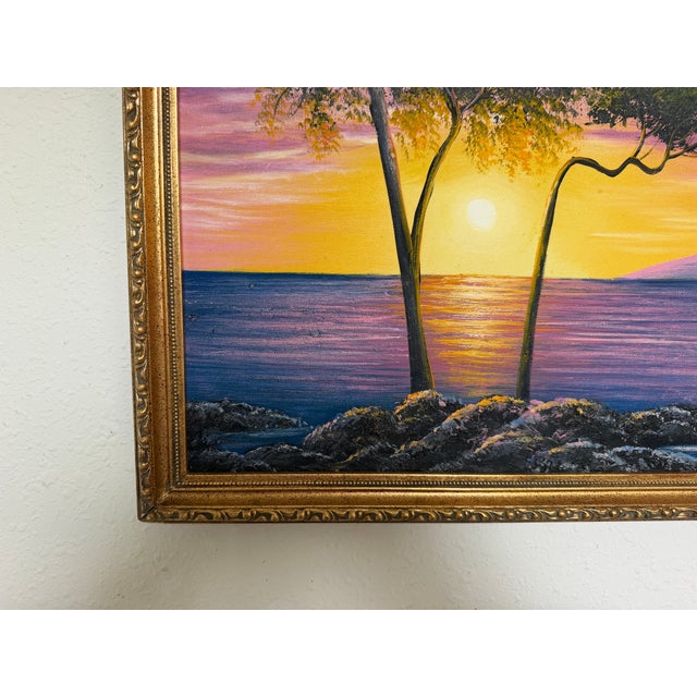 Purple M Gordon Signed Oil Painting Tropical Sunset Seascape Ocean Landscape Framed For Sale - Image 8 of 12