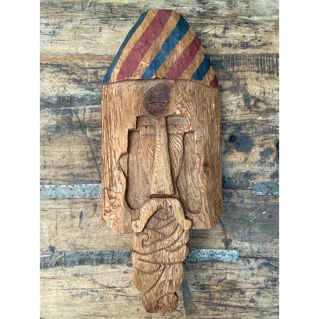 Vintage Rustic Carved Wood Mask For Sale - Image 11 of 11
