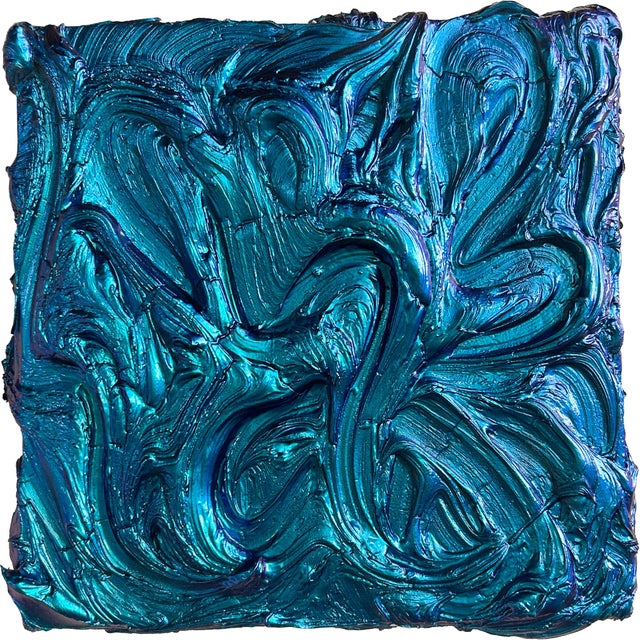 Contemporary Abstract Mixed Media on Wood "Saturn Blue" by Nikolaos Schizas For Sale - Image 6 of 6