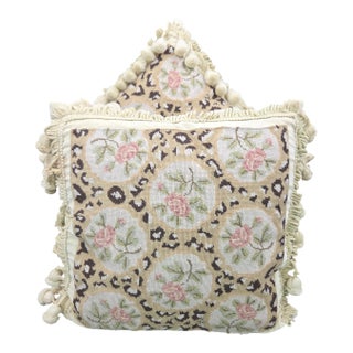 Artisanal Floral Needlepoint Accent Pillows With Ornate Tassels-Set of 2 For Sale