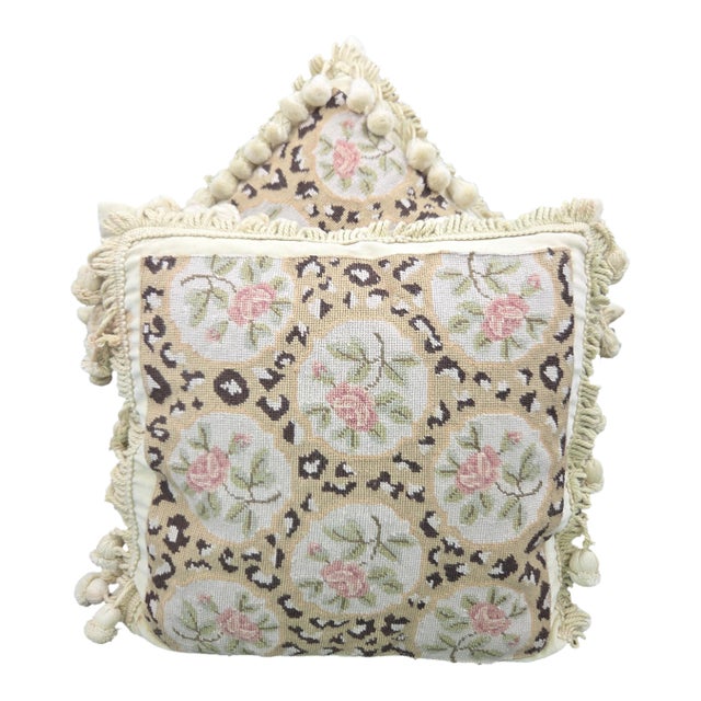 Artisanal Floral Needlepoint Accent Pillows With Ornate Tassels-Set of 2 For Sale