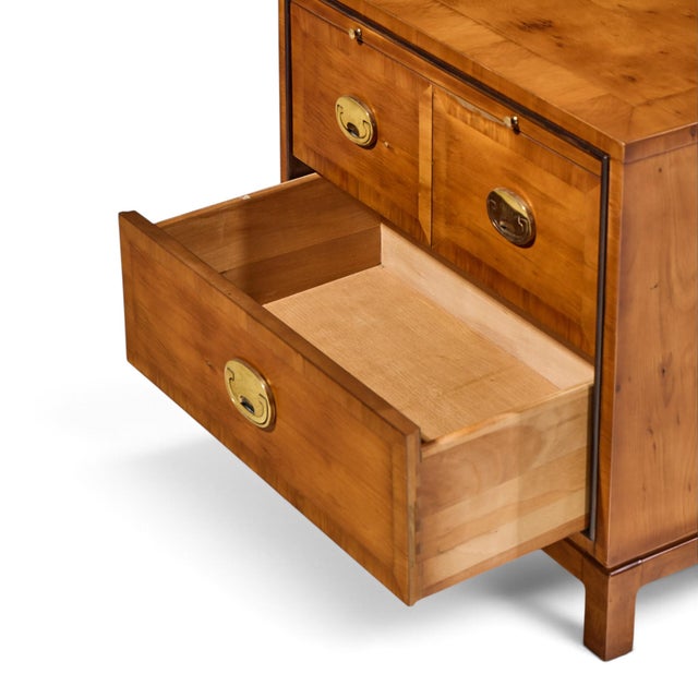 Brown Hickory Manufacturing Mid Century Walnut and Brass Campaign Nightstand For Sale - Image 8 of 11