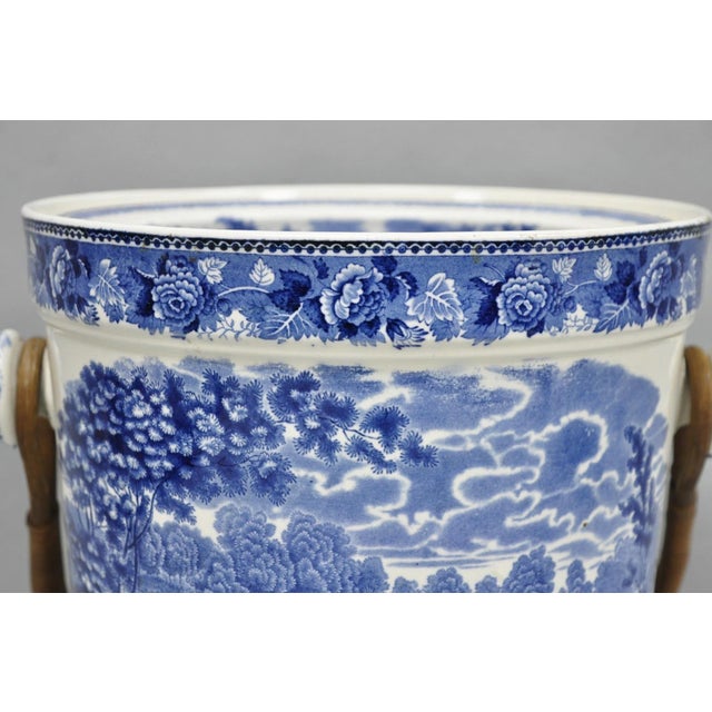 Late 19th Century Late 19th Century Wedgwood Landscape Etruria Pattern Blue White Porcelain Covered Slop Pot Commode For Sale - Image 5 of 17