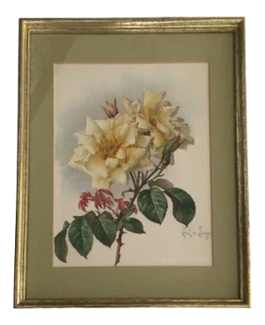 Paul De Longpre 1905 Framed Yellow Roses Lithograph Printed by the Grey Litho. Company, New York