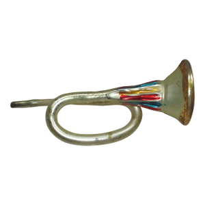 Vintage German Christmas Huge Hand Blown Glass French Horn Ornament 8"