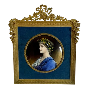 Limoges Enameled Painting in Amazing Gilt Bronze Frame, Circa 1900