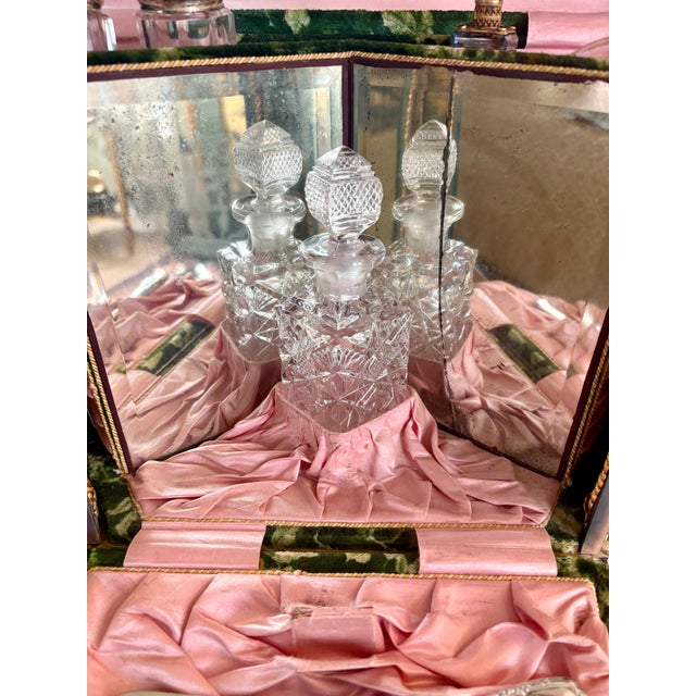 Textile Magnificent Monumental Large Antique Gilded Age Victorian Lady’s Vanity Music Box For Sale - Image 7 of 16