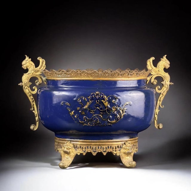 Large Bronze-Mounted Jardiniere with Glass Portrait Medallion by Édouard Gilles For Sale - Image 4 of 17