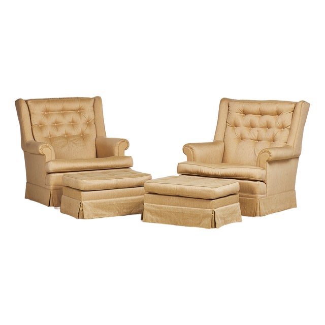 Scandinavian Lounge Chairs and Ottomans, 1970s, Set of 4 For Sale