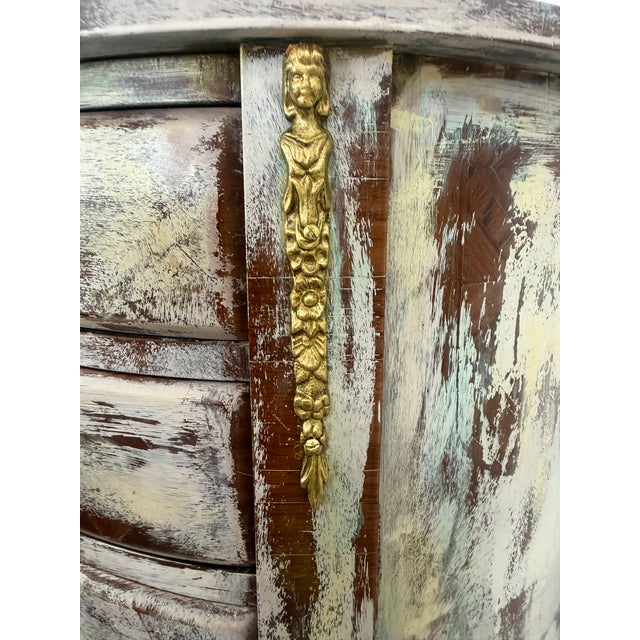 1990s Authentic Made in Italy Bombe Commode - Distressed Painted 3 Drawer Nightstand, Vintage Italian Florentine Accent Chest, Gilt Table 28" For Sale - Image 10 of 18