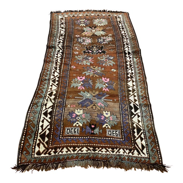 1930s Vintage Kazak Wool Plant Dye Camel Area Rug For Sale