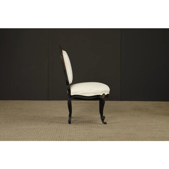 Pair of 1890s French Louis XV Carved, Gilt, Ebonized, and Upholstered Chairs For Sale - Image 10 of 18