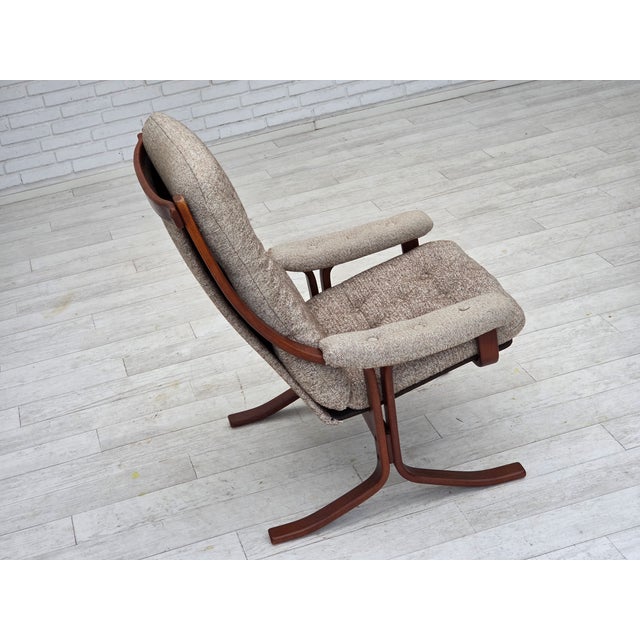 Brown Norwegian Bentwood Armchair with Wool Fabric, 1970s For Sale - Image 8 of 15