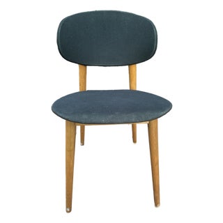 Vintage Mid-Century Modern Dining Chair With Black Upholstery & Tapered Wood Legs For Sale