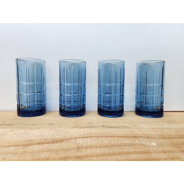 Vintage Mid-Century Modern Anchor Hocking "Tartan Blueberry" Flat Iced Tea Glasses - Set of 4 For Sale - Image 10 of 15