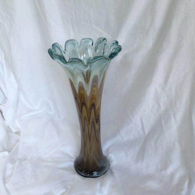 Brown Mid-Century Modern Gray and Sienna Murano Glass Vase For Sale - Image 8 of 8