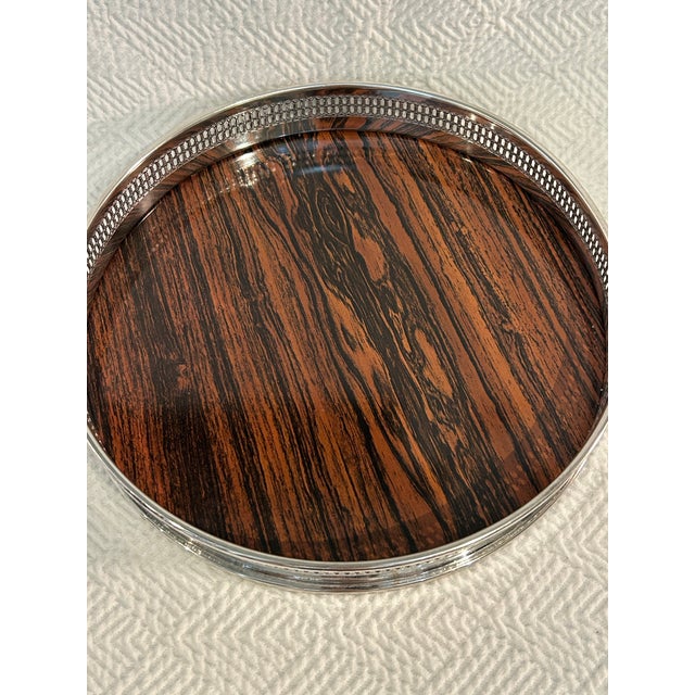 1960s Italian Silverplate Pierced Gallery Tray With Faux Bois Bakelite or Formica Surface For Sale In New Orleans - Image 6 of 8