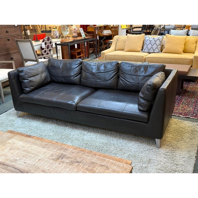 Mid-Century Modern Stockholm Leather Sofa, Black For Sale - Image 3 of 12