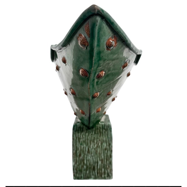Late 20th Century Seafoam Turquoise Ceramic Vessel on Plinth For Sale - Image 4 of 12