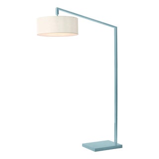 Stretch 75"h 1-Light Chairside Arc Lamp, White Linen Shade, Turquoise Body, Dimmable, for Living Room or Bedroom For Sale