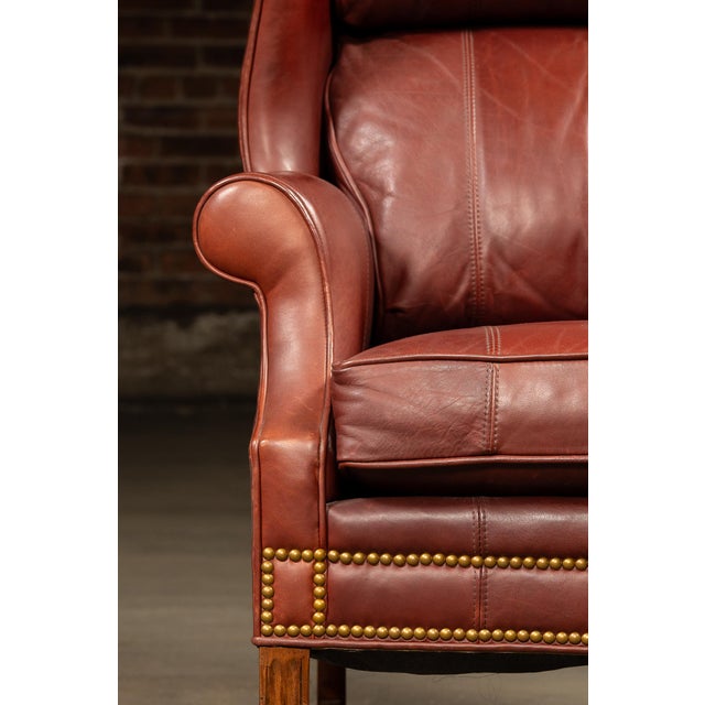 Vintage Leather Wingback Armchair With Ottoman in Red by Whittemore-Sherrill For Sale - Image 10 of 10