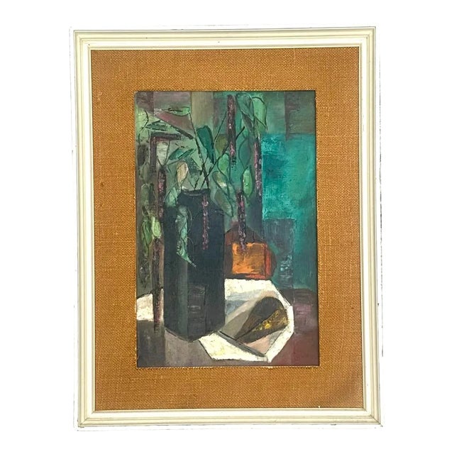 Mid 20th Century Vintage Boho Abstract Expressionist Still Life Oil Painting For Sale