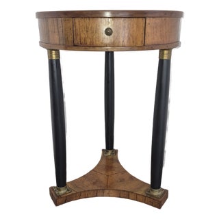 Petite French Empire Style Walnut Side Table With Ebonized Columns For Sale
