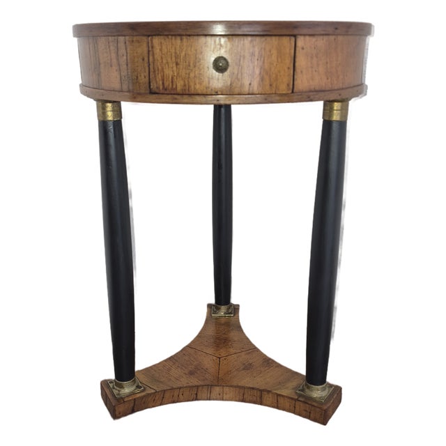 Petite French Empire Style Walnut Side Table With Ebonized Columns For Sale