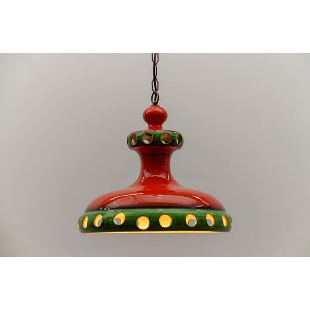 Red Large Handmade Ceramic Pendant Lamp, Italy, 1960s For Sale - Image 8 of 13