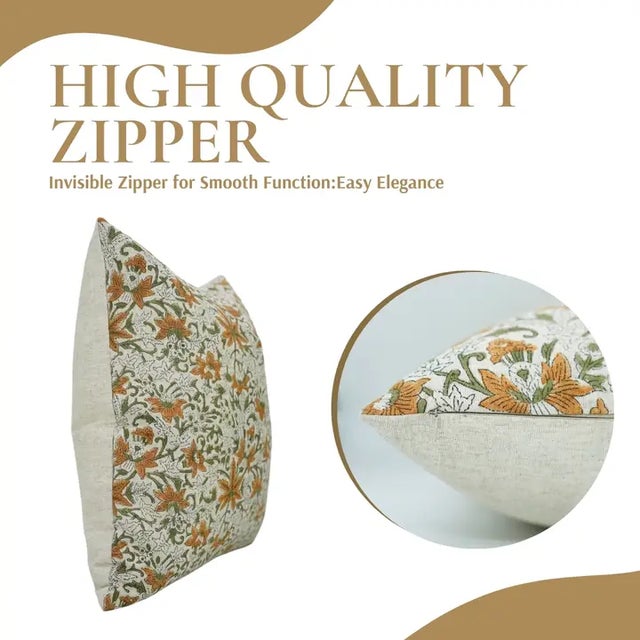 Art Deco Fabdivine Indian Block Print Cushion Cover 24x24 Inch Cotton Linen-Saptrishi For Sale - Image 3 of 5