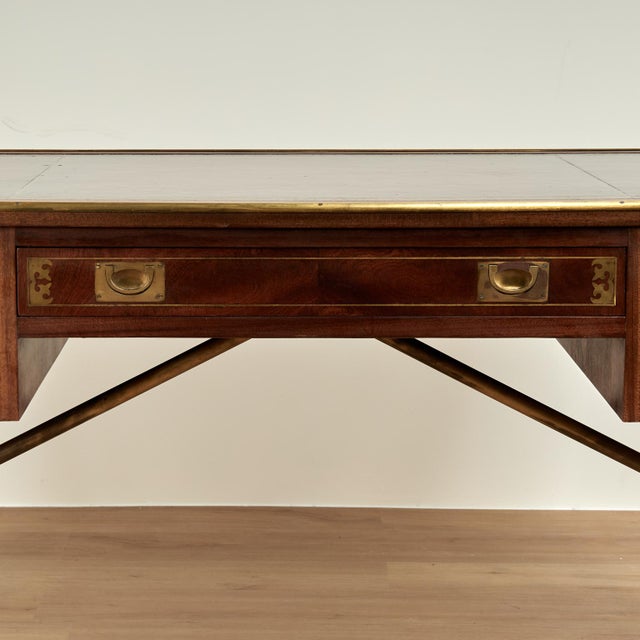 Early 20th Century Antique English Leather Top Campaign Desk For Sale - Image 5 of 15