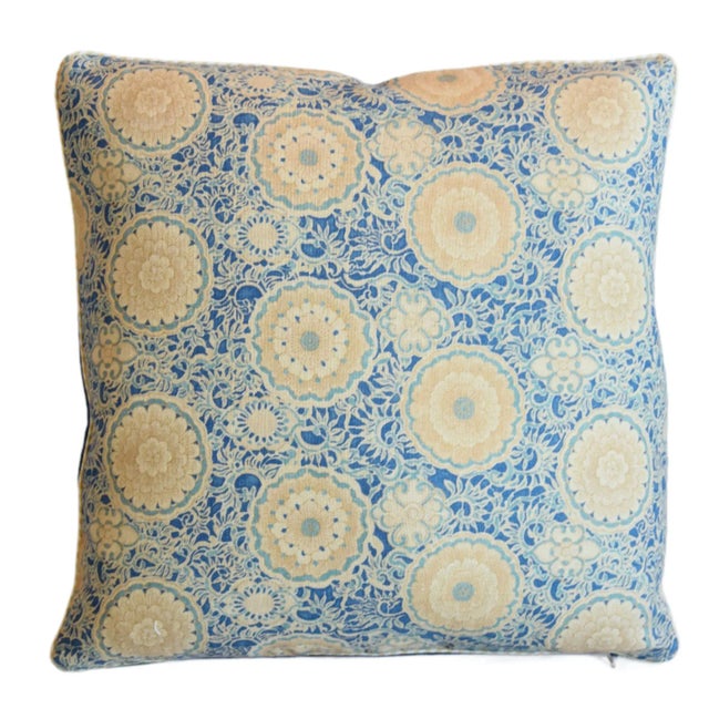 A custom-tailored designer pillow by Mike Seratt of The Prized Pig in designer Susan Tucker's linen fabric called "Kiku”...