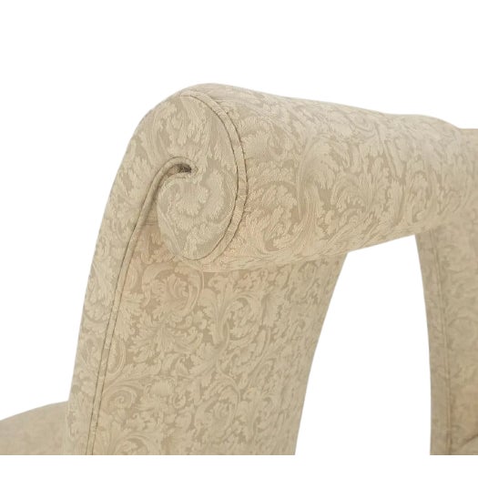 Wood Designmaster for Domain Scroll-Back Damask Dining Chairs With Bullion Fringe & Turned Mahogany Legs, Set of 6 For Sale - Image 7 of 14