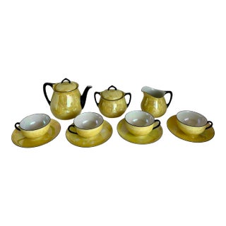 Bavarian Lusterware Yellow Iridescent Tea Set for Party of 4 For Sale