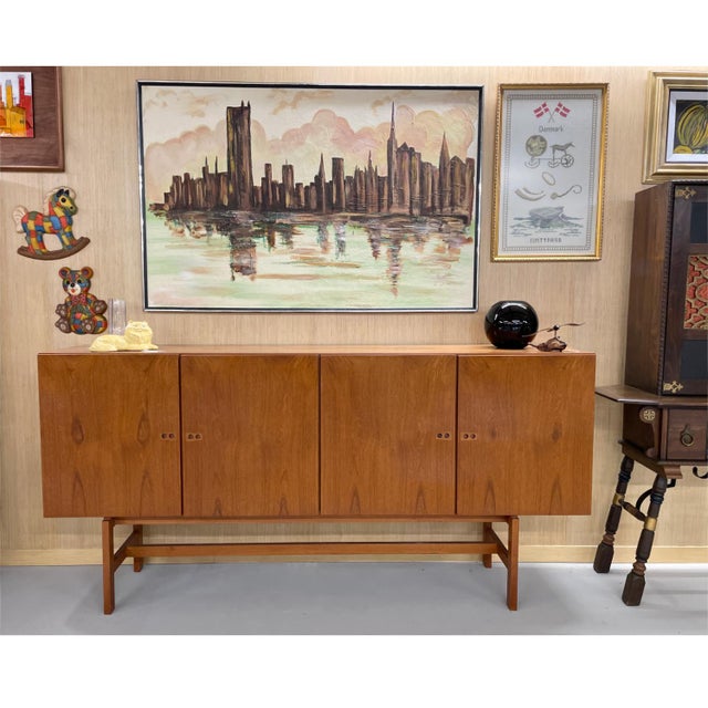 This listing is for the painting alone. The credenza and accessories pictured are NOT included. Extraordinary mid-century...