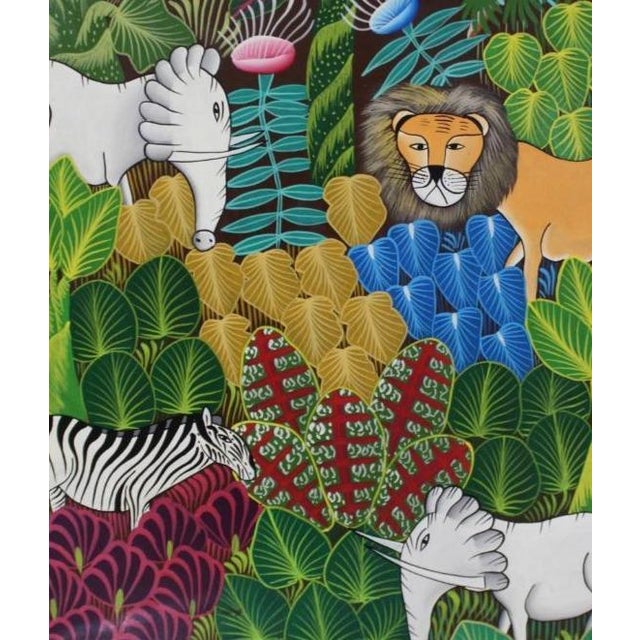 A bright acrylic painting on canvas, Animals in the Jungle, by Alix Cheramy. The painting was purchased from a Connecticut...