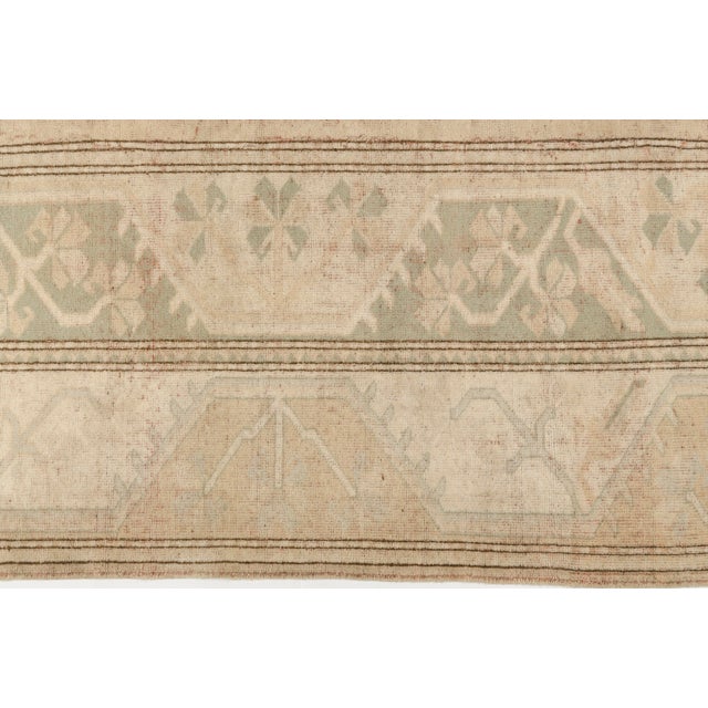 Textile Vintage Turkish Area Rug, 9'7" X 6'8" Hand-Knotted Minimalist Oushak Carpet, Neutral Beige and Soft Green Decorative Wool and Cotton Blend Rug For Sale - Image 7 of 9